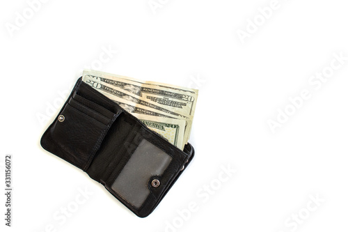 Wallet with dollars on a white background.