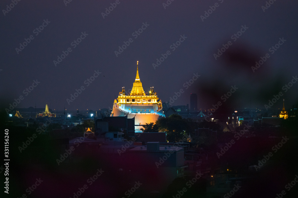 Twilight view at Golden mount wat saket temple, Bangkok, Thailand