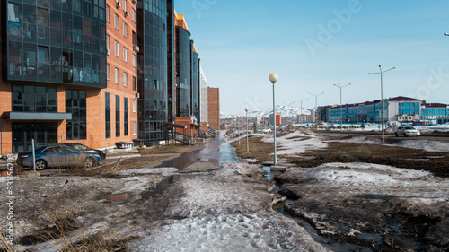 Cityscape. Springtime. On the street. Ust-Kamenogorsk (Kazakhstan), March 2020.