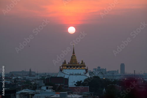 Sunset view at Golden mount wat saket temple, Bangkok, Thailand