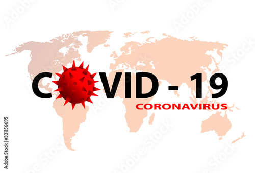 Coronavirus Covid-19 text  for Virus outbreak situation on a world map background. Vector illustration. Coronavirus control. Fighting coronavirus.