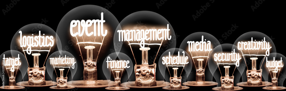 Fototapeta Light Bulbs with Event Management Concept