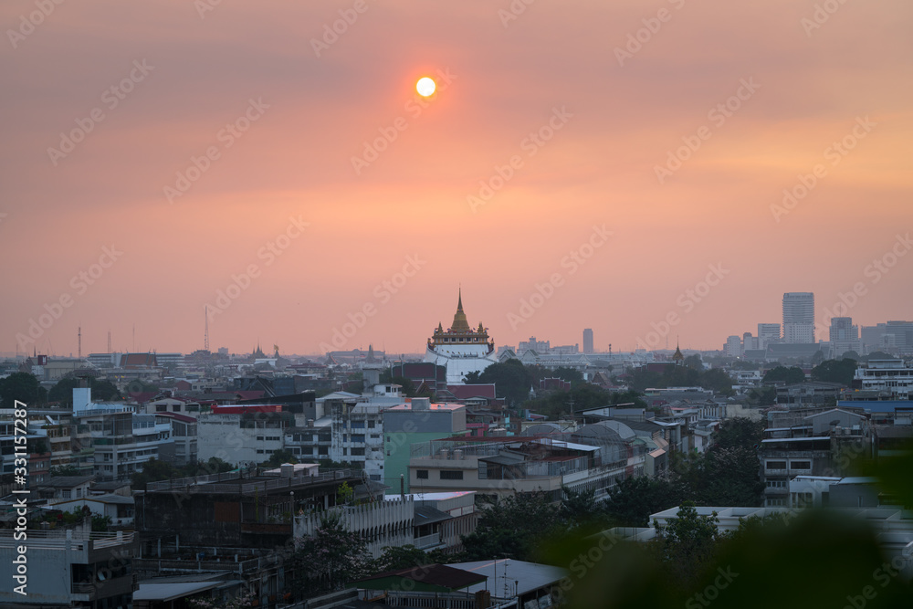 Sunset view at  Golden mount wat saket temple, Bangkok, Thailand