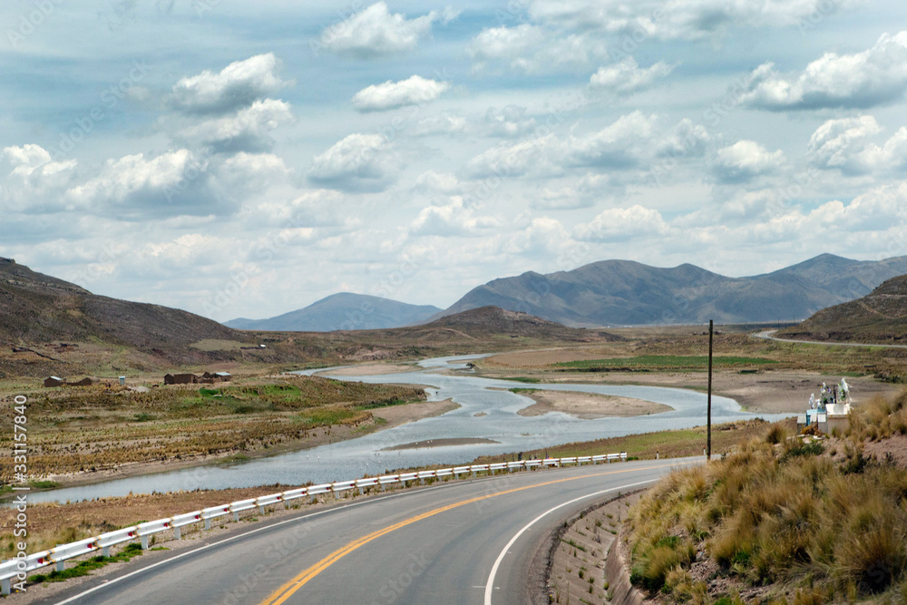 Highway Peru. Travelling. Road and river