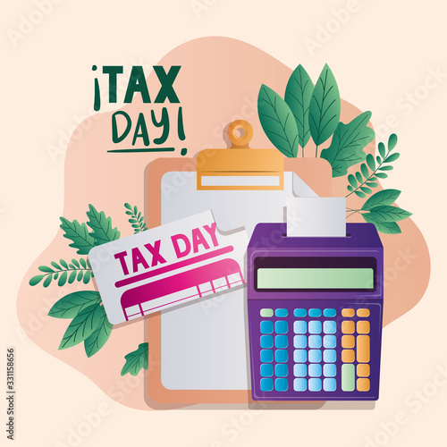 tax day document and calculator vector design