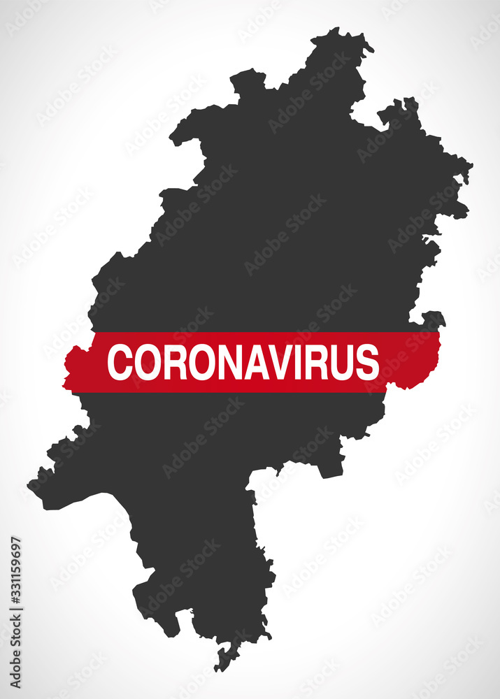 Hesse GERMANY federal state map with Coronavirus warning illustration