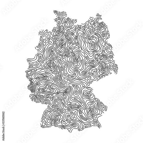 Germany map from black isolines or level line geographic topographic map grid. Vector illustration.