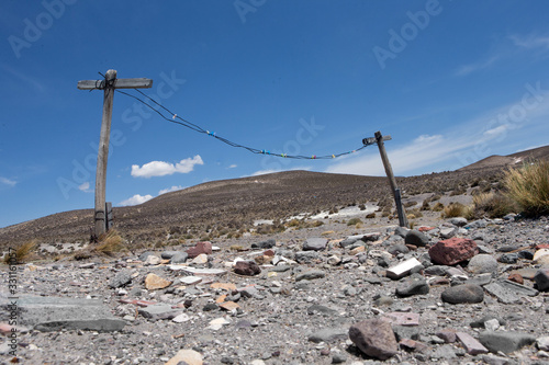 Highlands Peru Andes. Washing line in desert. Abandoned