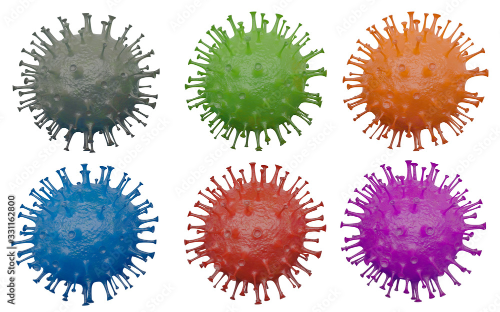 Corona virus set for design isolated on white background with clipping path, 3d render Corona virus set for design isolated on white background with clipping path, 3d render