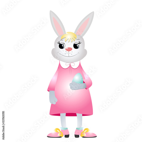 Happy Easter bunnies smiles happily. Vector illustration for easter cards, pictures and design. Isolated on white background.