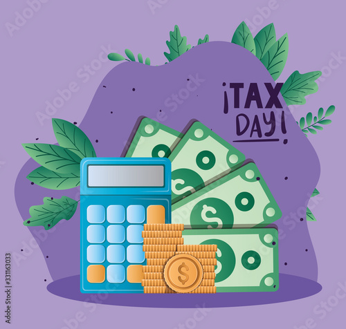 tax day calculator bills and coins vector design