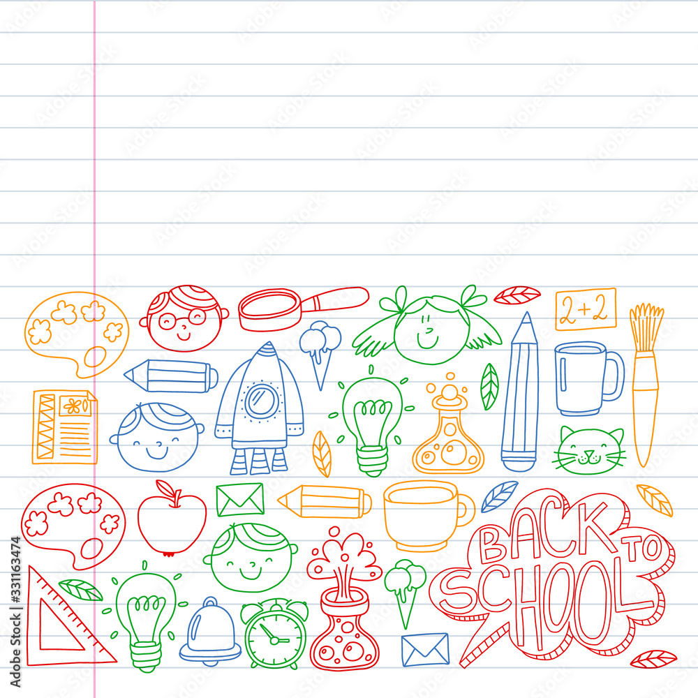 Online education concept. Vector icons and elements for little children, college, internet courses. Doodle style, kids drawing. Online education concept. Vector icons and elements for little children, college, internet courses. Doodle style, kids drawing.
