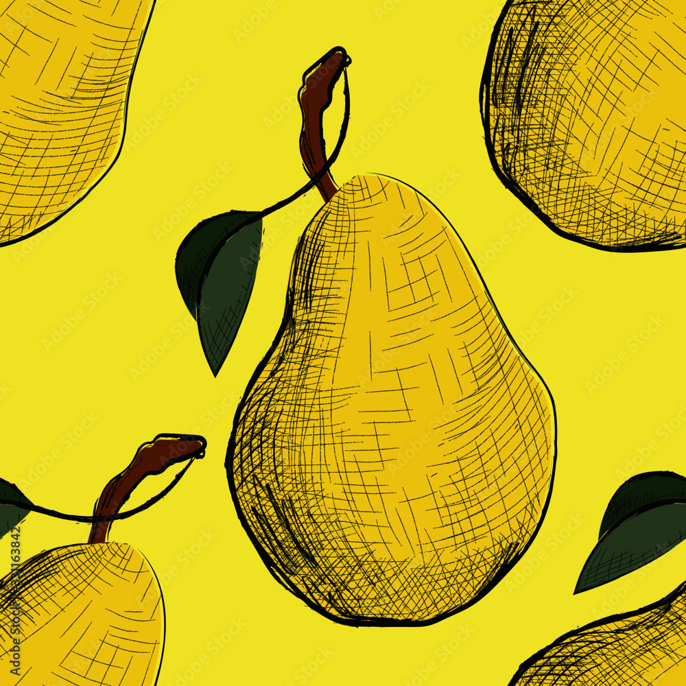 Pears seamless pattern in hand drawn style. Vector illustration Stock ...