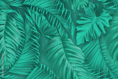 Vector seamless pattern tropical paper palm leaves. Summer tropical leaf. Origami exotic hawaiian jungle, summertime background. Paper cut. Minimal. Pastel art colorful style.