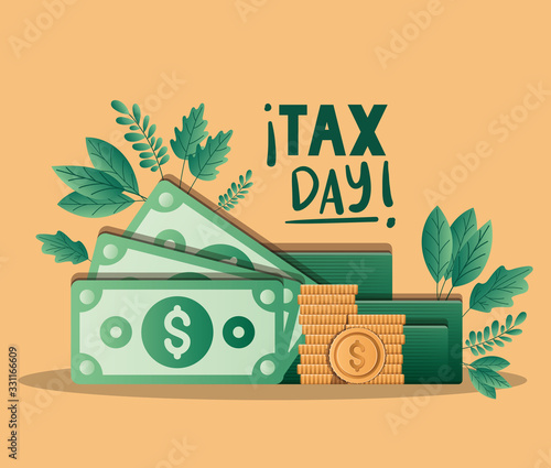 tax day bills and coins vector design