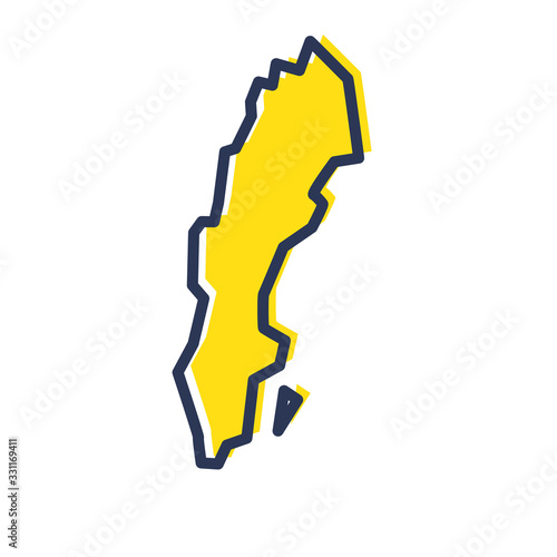 Stylized simple yellow outline map of Sweden