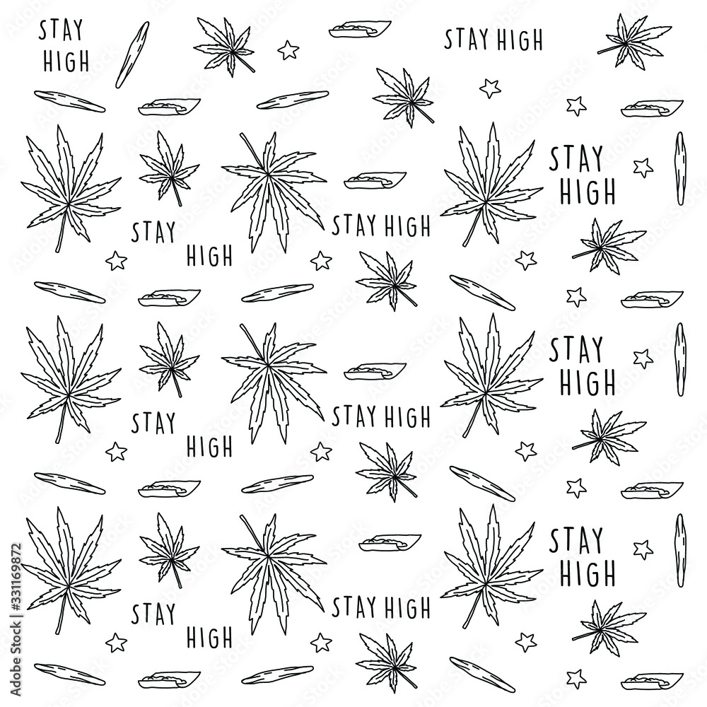 Seamless pattern with cannabis leaves. Doodle style vector illustration. Great for backgrounds, fabrics, wrapping paper, etc. Seamless pattern with cannabis leaves. Doodle style vector illustration. Great for backgrounds, fabrics, wrapping paper, etc.
