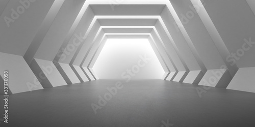 Abstract of concrete interior with the light cast shadow on the wall ,Geometric structure,Perspective of brutalism architecture,Museum space design. 3d rendering. 