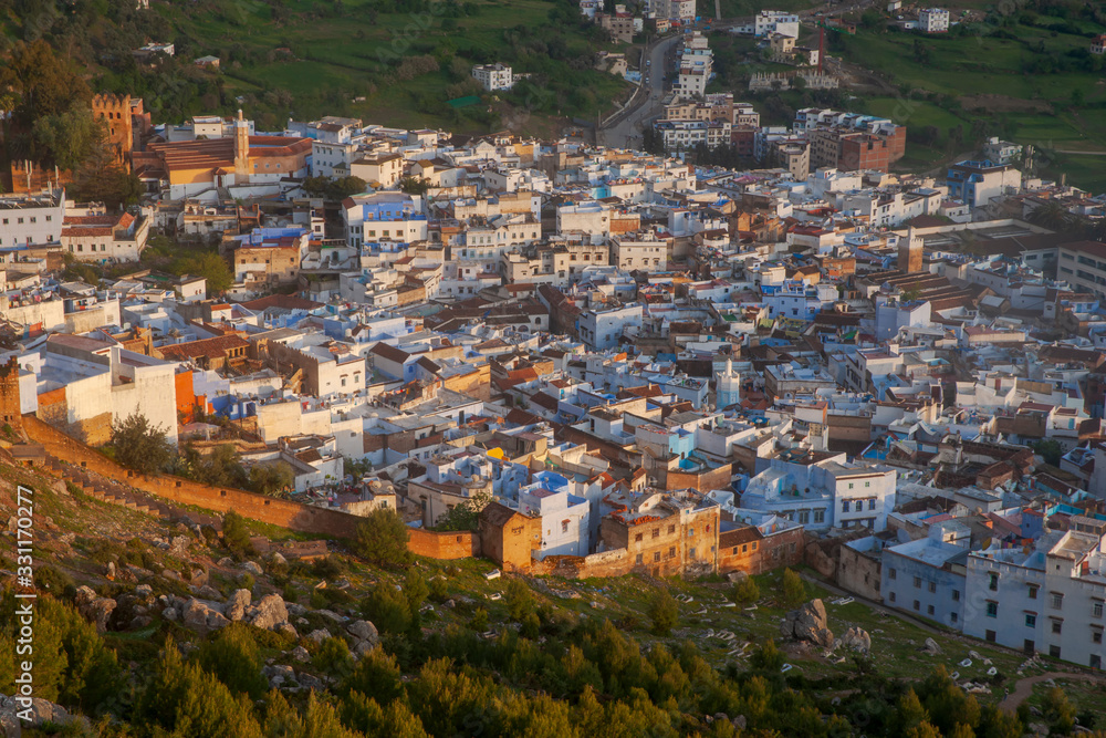 vistas de la ciudad azul de chefchaouen en Marruecos