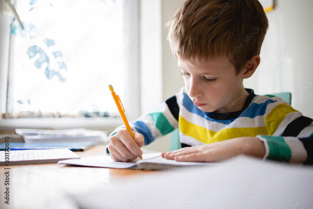 Little Boy Doing Homework at Home Little Boy Doing Homework at Home