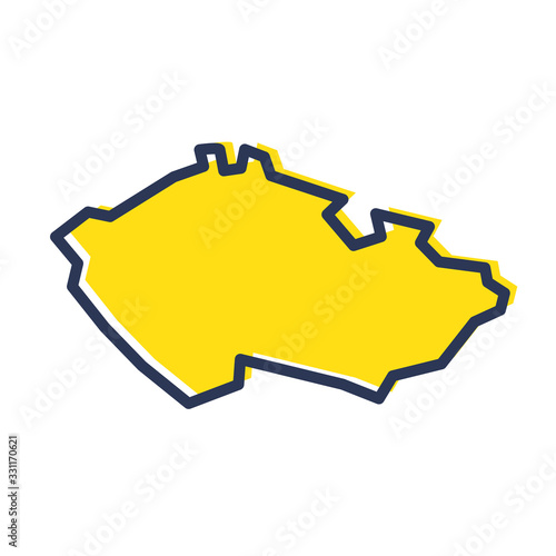 Stylized simple yellow outline map of Czech Republic