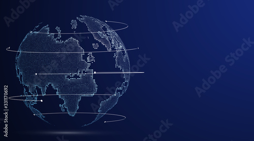 3D earth graphic symbolizing global trade, vector illustration.