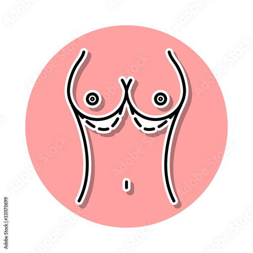 Breast enlarge, augment woman sticker icon. Simple thin line, outline vector of anti agies icons for ui and ux, website or mobile application
