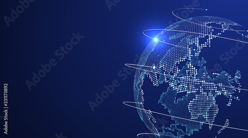 3D earth graphic symbolizing global trade, vector illustration.