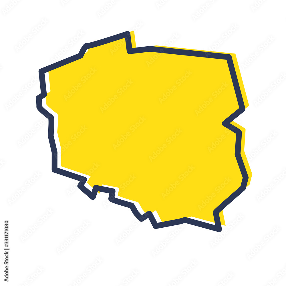 Fototapeta Stylizowana prosta mapa konturowa Polski w kolorze żółtym
