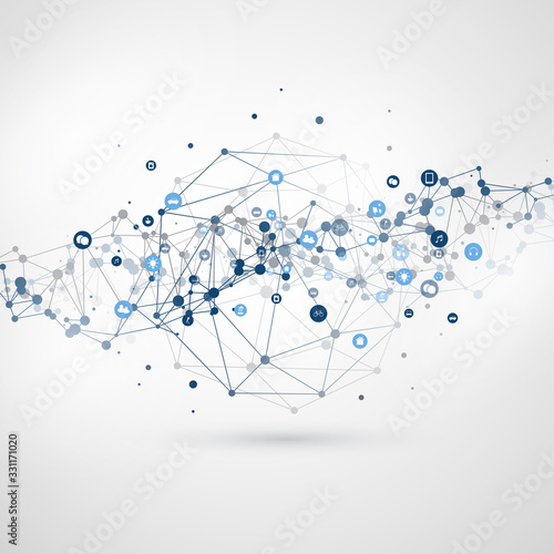 Internet of Things, Cloud Computing Design Concept with Wireframe and Icons - Global Digital Network Connections, Smart Technology Vector Concept