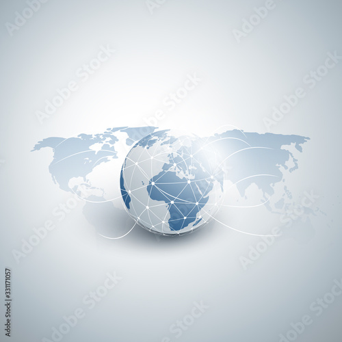 Cloud Computing and Global Networks, Trading Concept Design with Earth Globe, World Map and Geometric Network Mesh