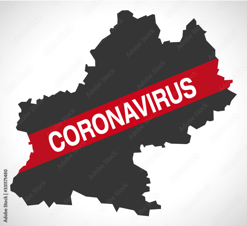 Obraz premium Midi-Pyrenees FRANCE region map with Coronavirus warning illustration