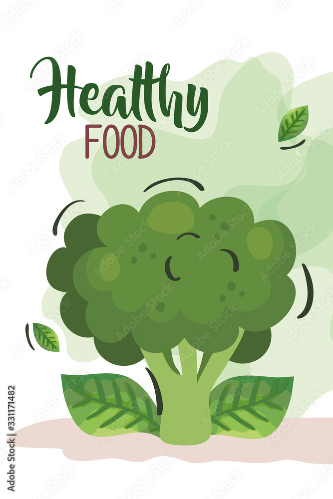 vegan food poster with broccoli and leafs vector illustration design vegan food poster with broccoli and leafs vector illustration design
