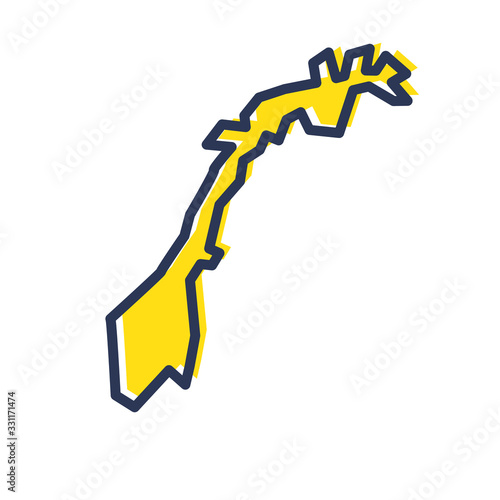 Stylized simple yellow outline map of Norway