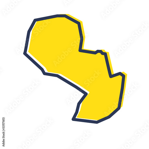 Stylized simple yellow outline map of Paraguay
