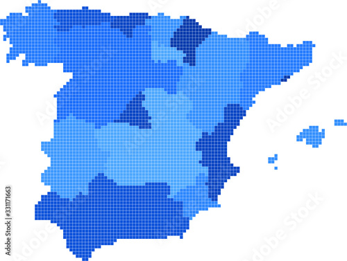 Blue square shape Spain map on white background. Vector illustration.