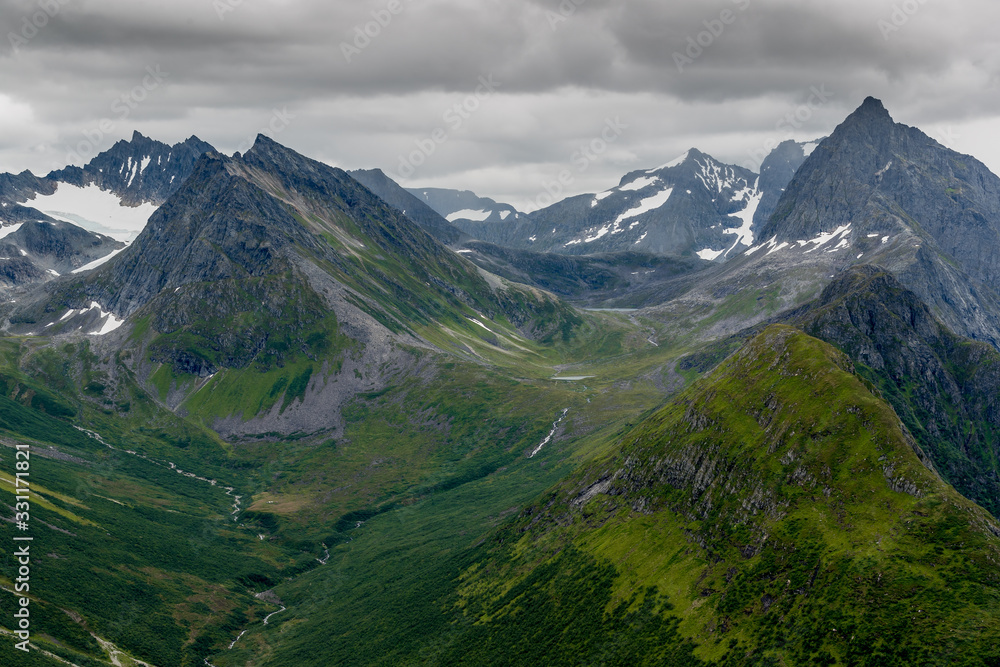 SLOGEN, NORWAY 2016 AUGUST 04. Norwegian mountains with famous Slogen mountain with dark clouds.