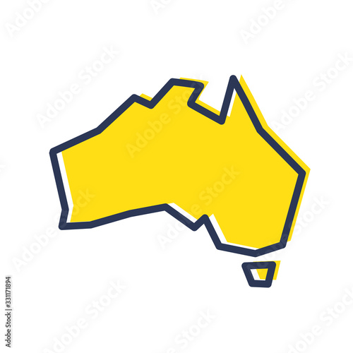 Stylized simple yellow outline map of Australia
