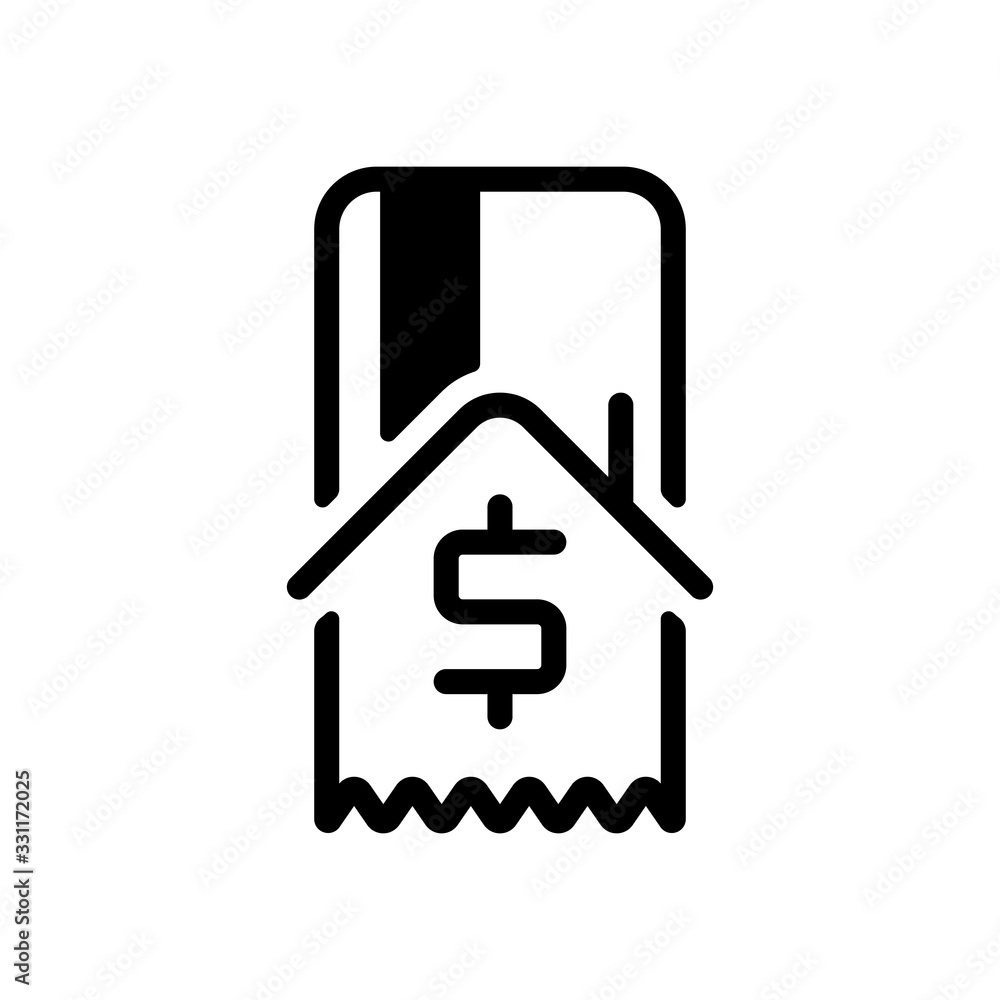Buy house, credit card and receipt with dollar sign. Black icon on white background Buy house, credit card and receipt with dollar sign. Black icon on white background