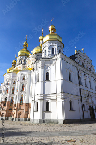 Photography View of the temples of Kiev-Pechersk Lavra on a beautiful sunny autumn day
