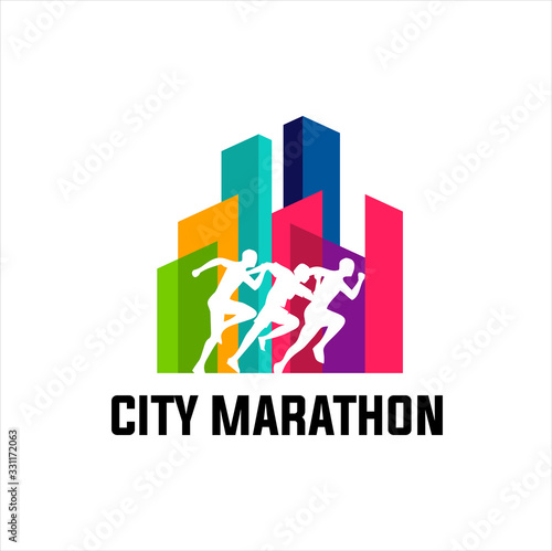 Running marathon in city vector Stock symbol .Running logo sport concept . running marathon Logo Design Template, Running marathon  Idea logo design inspiration