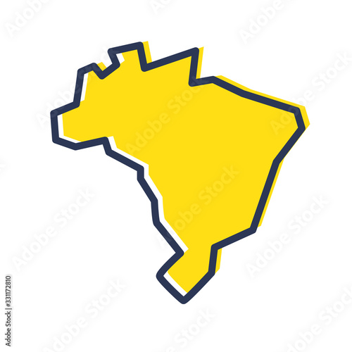 Stylized simple yellow outline map of Brazil