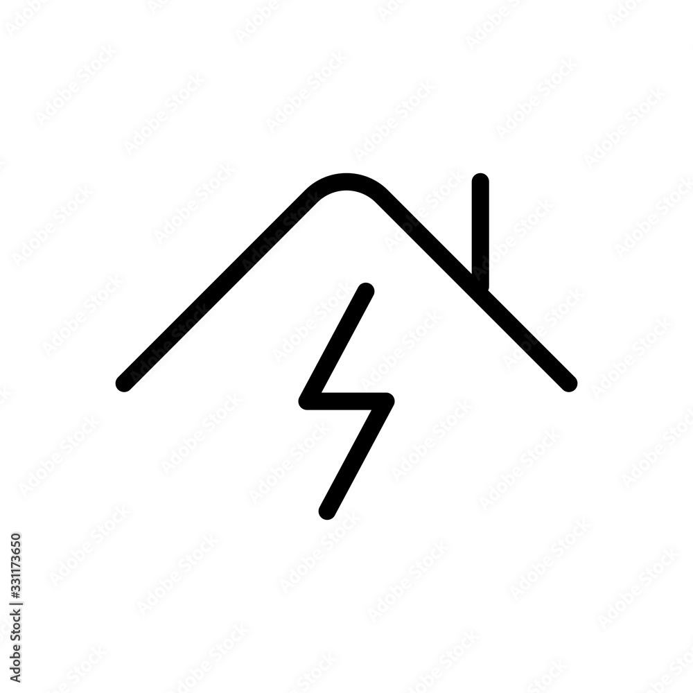 House and lightning, home energy, outline design. Black icon on white background House and lightning, home energy, outline design. Black icon on white background