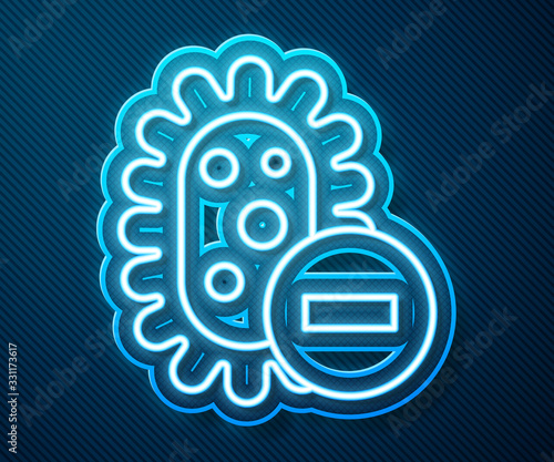 Glowing neon line Negative virus icon isolated on blue background. Corona virus 2019-nCoV. Bacteria and germs, cell cancer, microbe, fungi. Vector Illustration