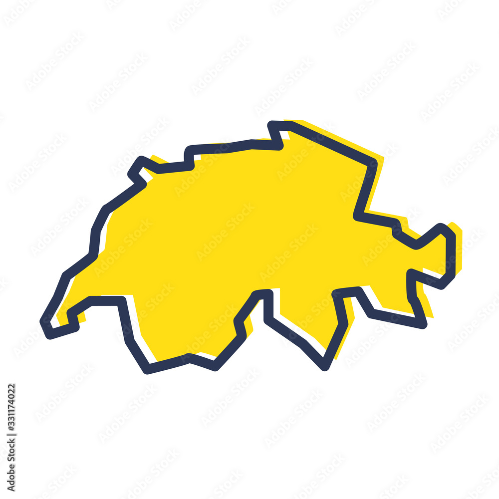 Stylized simple yellow outline map of Switzerland Stylized simple yellow outline map of Switzerland