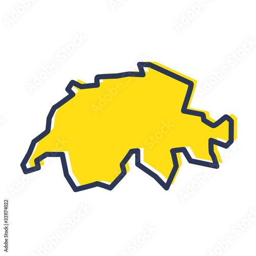Stylized simple yellow outline map of Switzerland