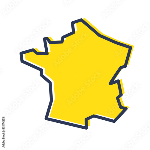 Stylized simple yellow outline map of France photo
