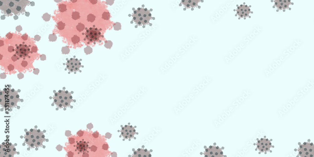 The Coronavirus disease cell graphic symbol on light blue color background, concept for Covid 2019 virus symptoms pandemic, medical and healthcare, illustration abstract image