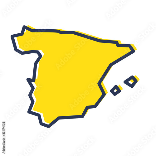 Stylized simple yellow outline map of Spain