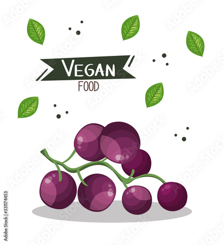 Plakat vegan food poster with grapes and leafs vector illustration design